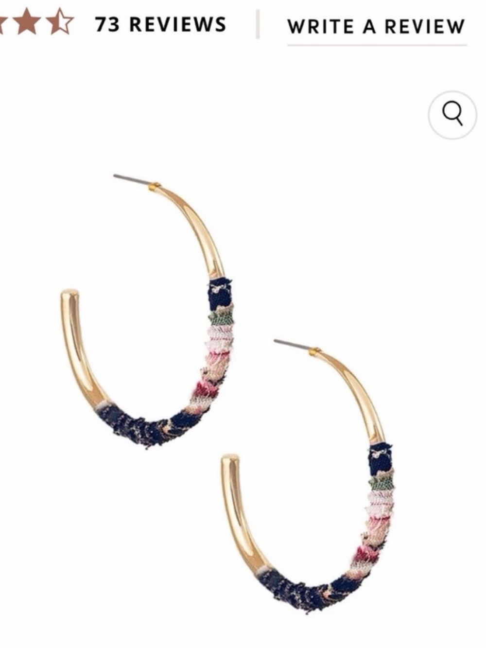 NWOT TAGS -Uncommon James Womanizer Hoops in Gold with Pink, Navy & Green Thread